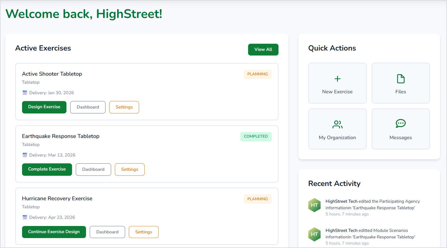 Beehive exercise generation platform dashboard