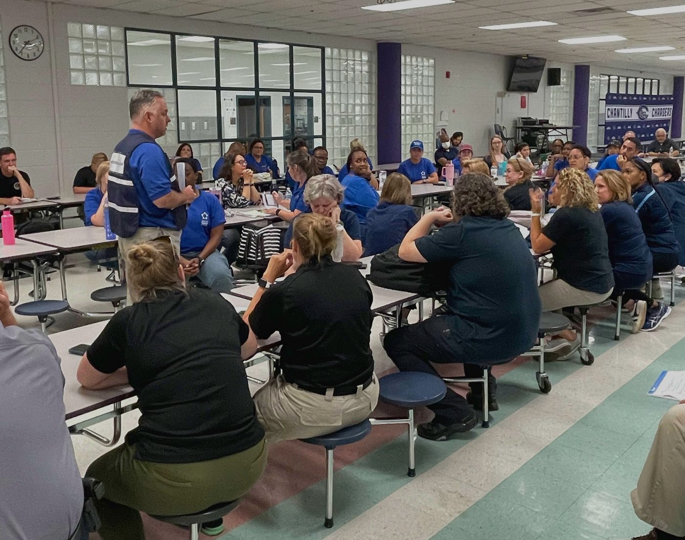 Fairfax County staff briefed before a full-scale shelter exercise
